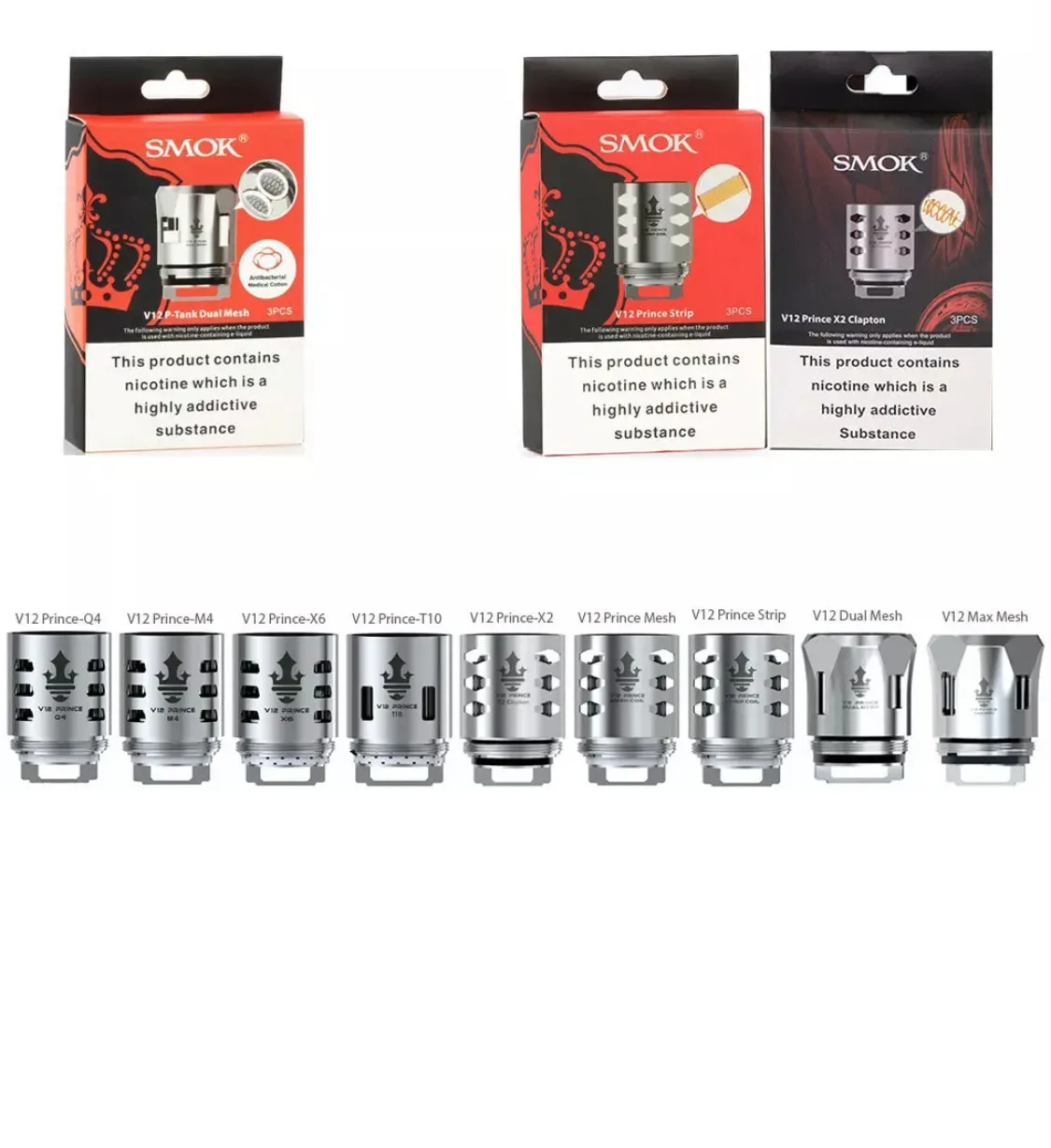 SMOK TFV12 PRINCE Coils | Q4 | M4 | X6 | T10 | DUAL, TRIPLE, MAX MESH | P-Tank COILS
