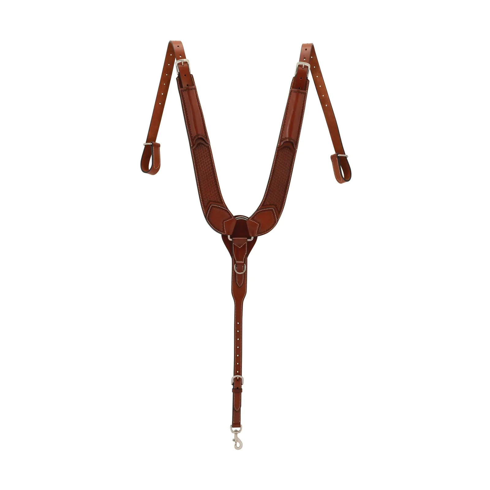 Turquoise Cross Basketweave Tooled Pulling Breast Collar