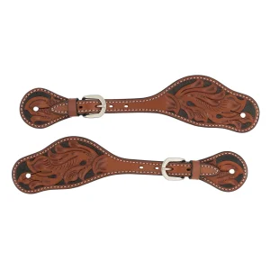 Turquoise Cross Floral Carved Men's Spur Straps