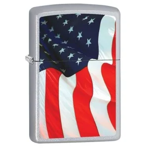 Zippo Lighter - Old Glory Satin Chrome