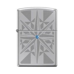Zippo Lighter - Star w/ Blue Swarovski Crystal High Polish Chrome